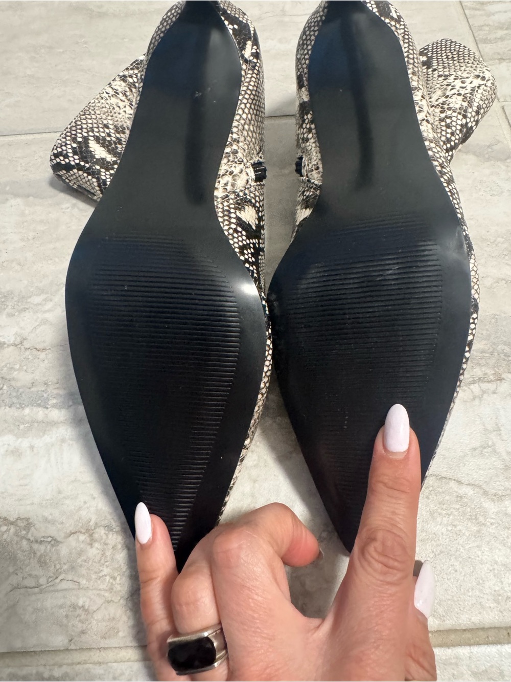 Steve Madden Black & Cream Snakeskin Pointed Toe Ankle Boots - Picture 7 of 8